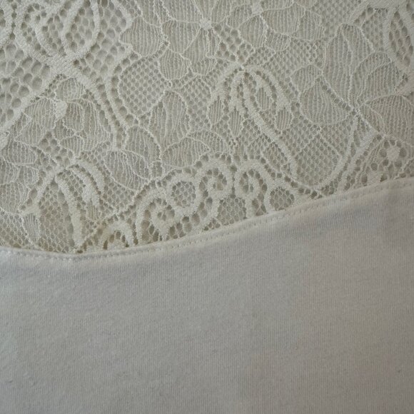 H&M White T-Shirt with Transparent Lace Shoulders and Sleeves, Womens Size Small - Picture 7 of 7